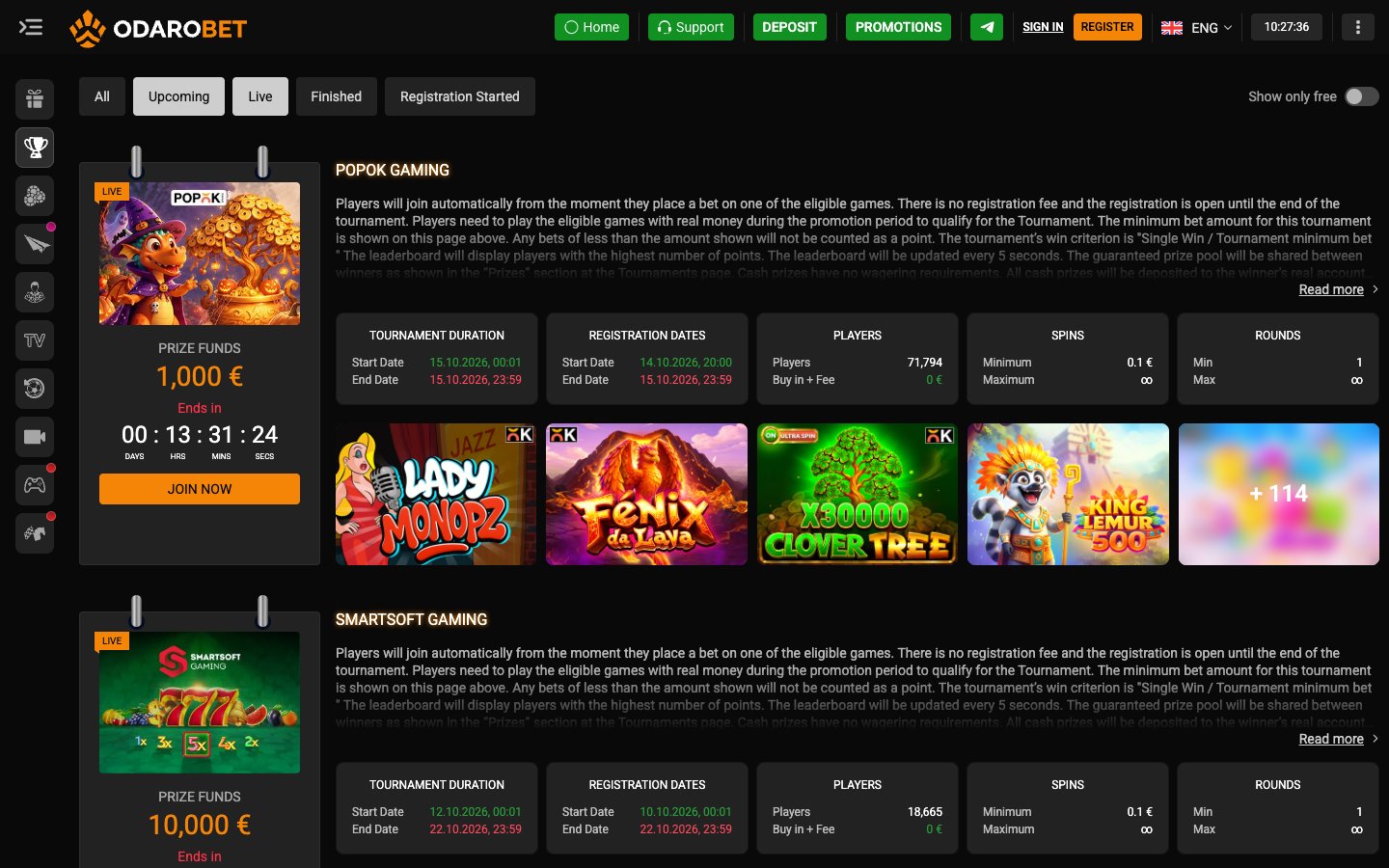 Tournaments without custom CSS (platform default)
