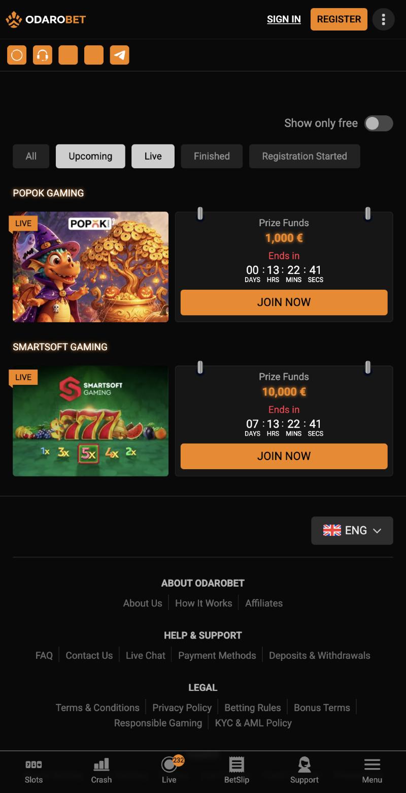 Tournaments (mobile) without custom CSS (platform default)
